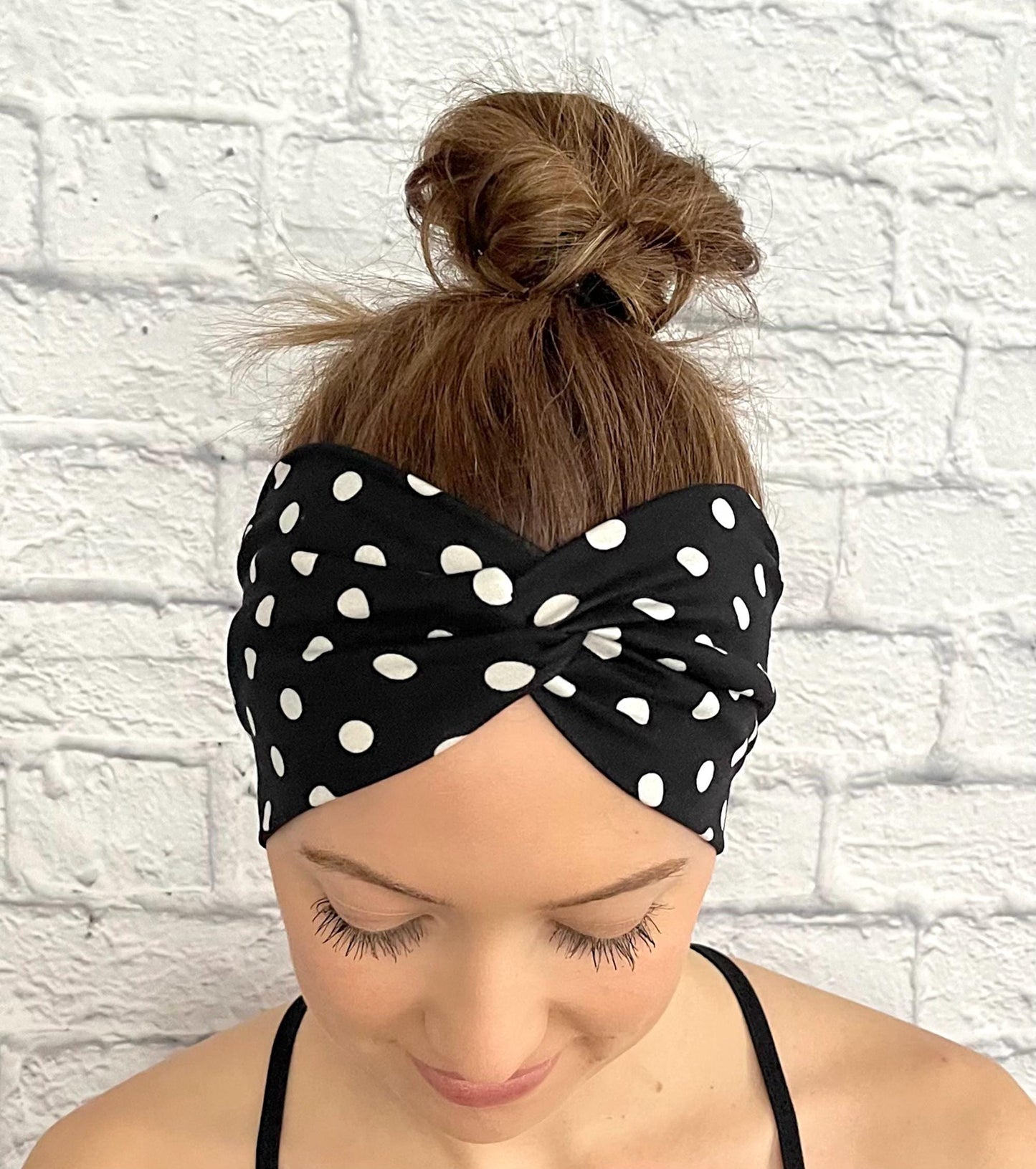 Black and White Polka Dot Headband, Soft Wide Headband, Stretchy Headbands for Women, Black Headband, Solid Color Headbands