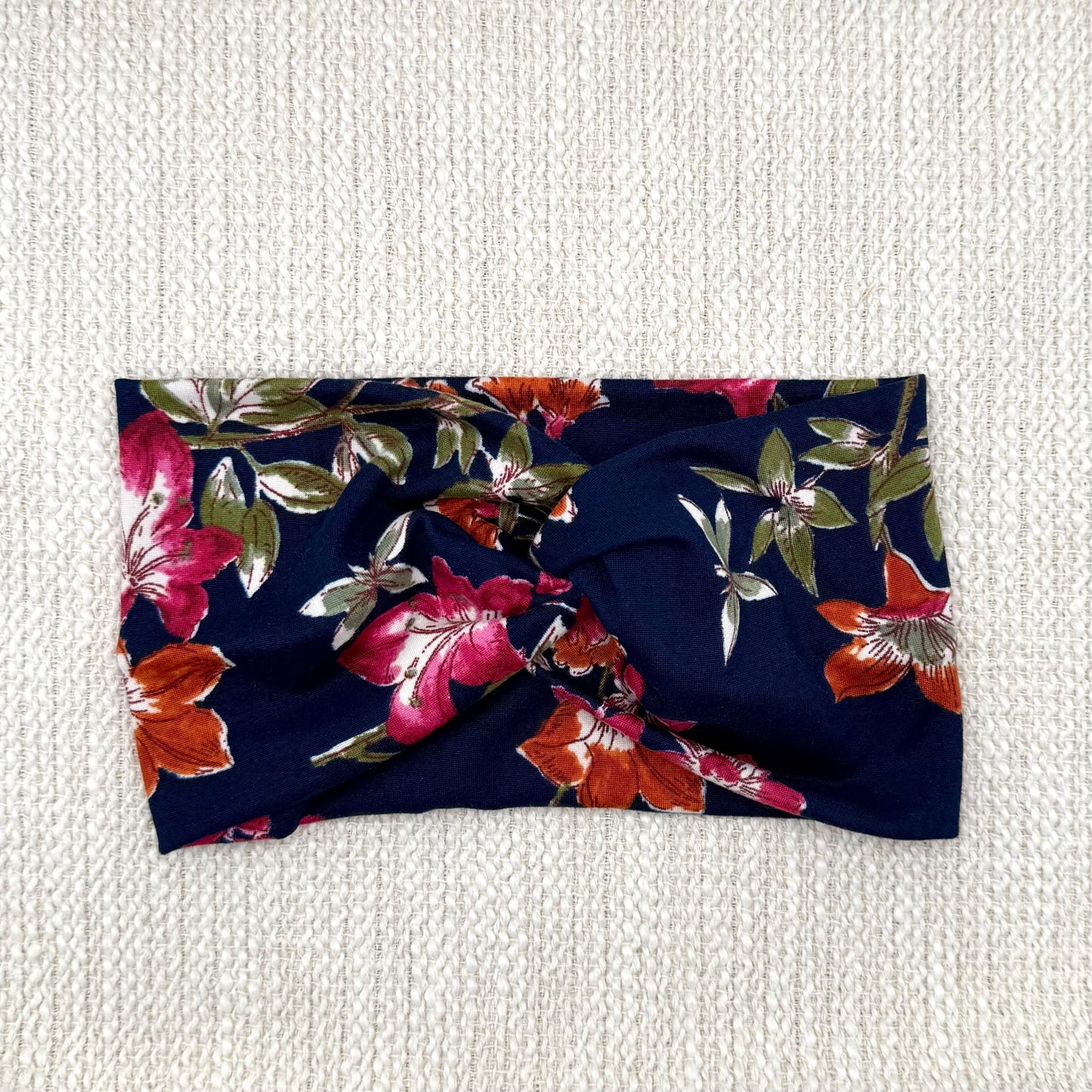 Navy Floral Headband, Soft Stretchy Womens Headband, Floral Gift Idea, Girly Gift, Boho Style, womans accessories, workout theme gift