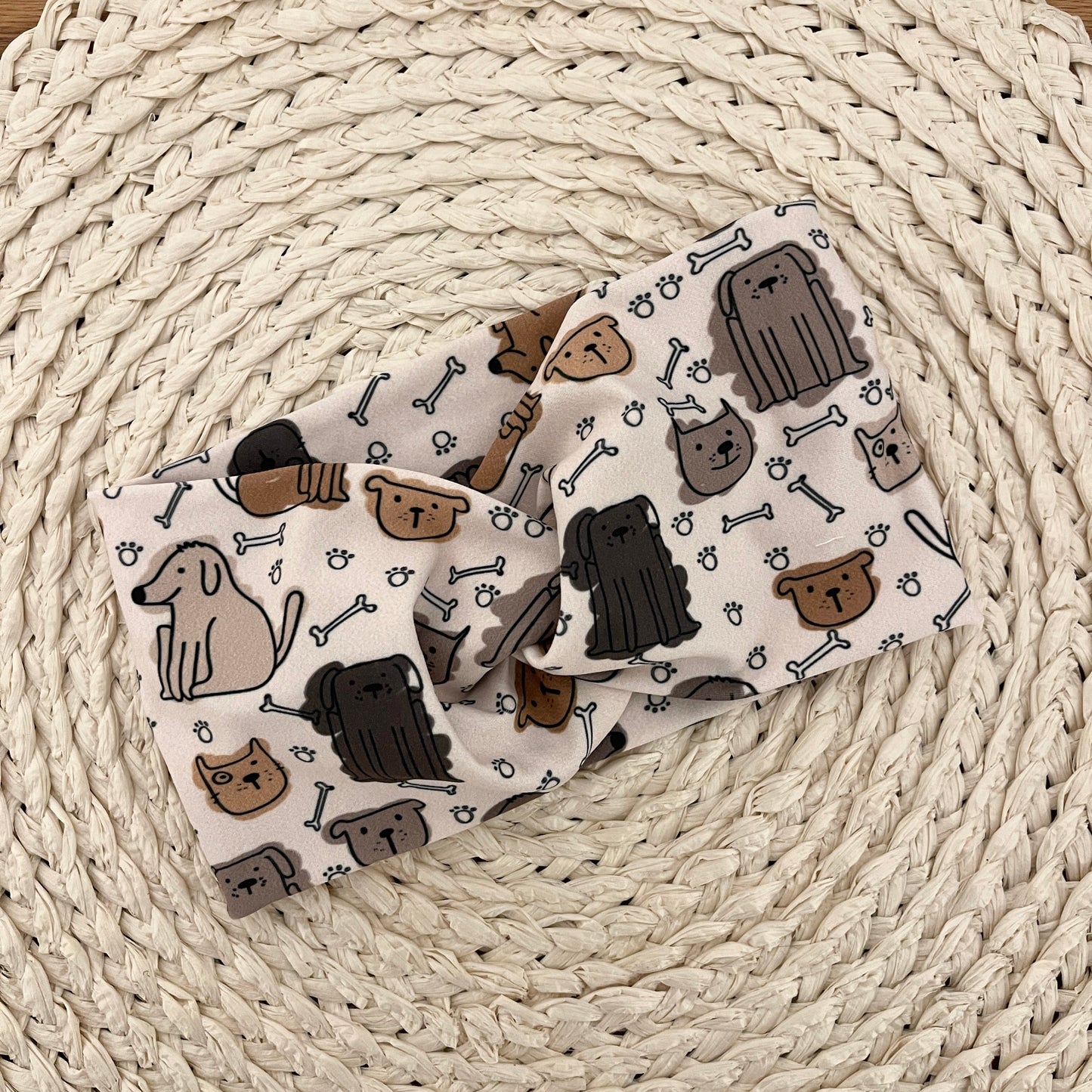 Wide, twisted Brown Dog Print Headband