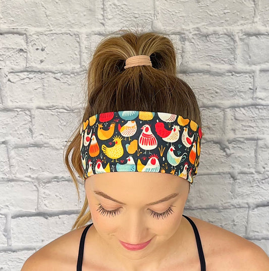 navy headband with chickens