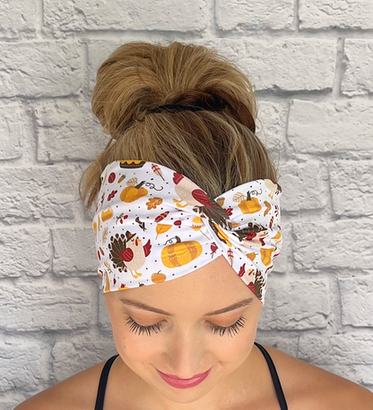 white headband with Thanksgiving theme print