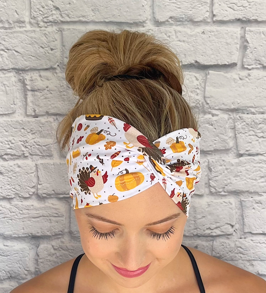 white headband with Thanksgiving theme print