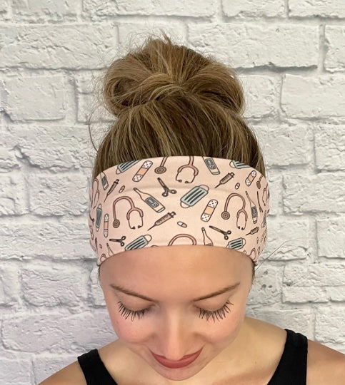 tan/pink medical theme headband