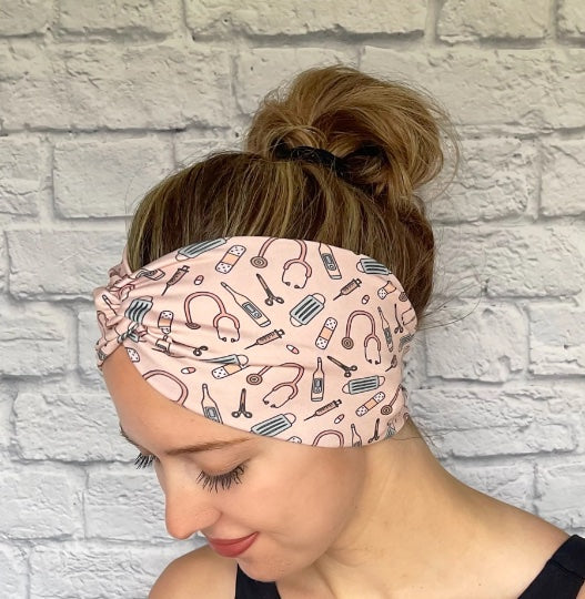 tan/pink medical theme headband