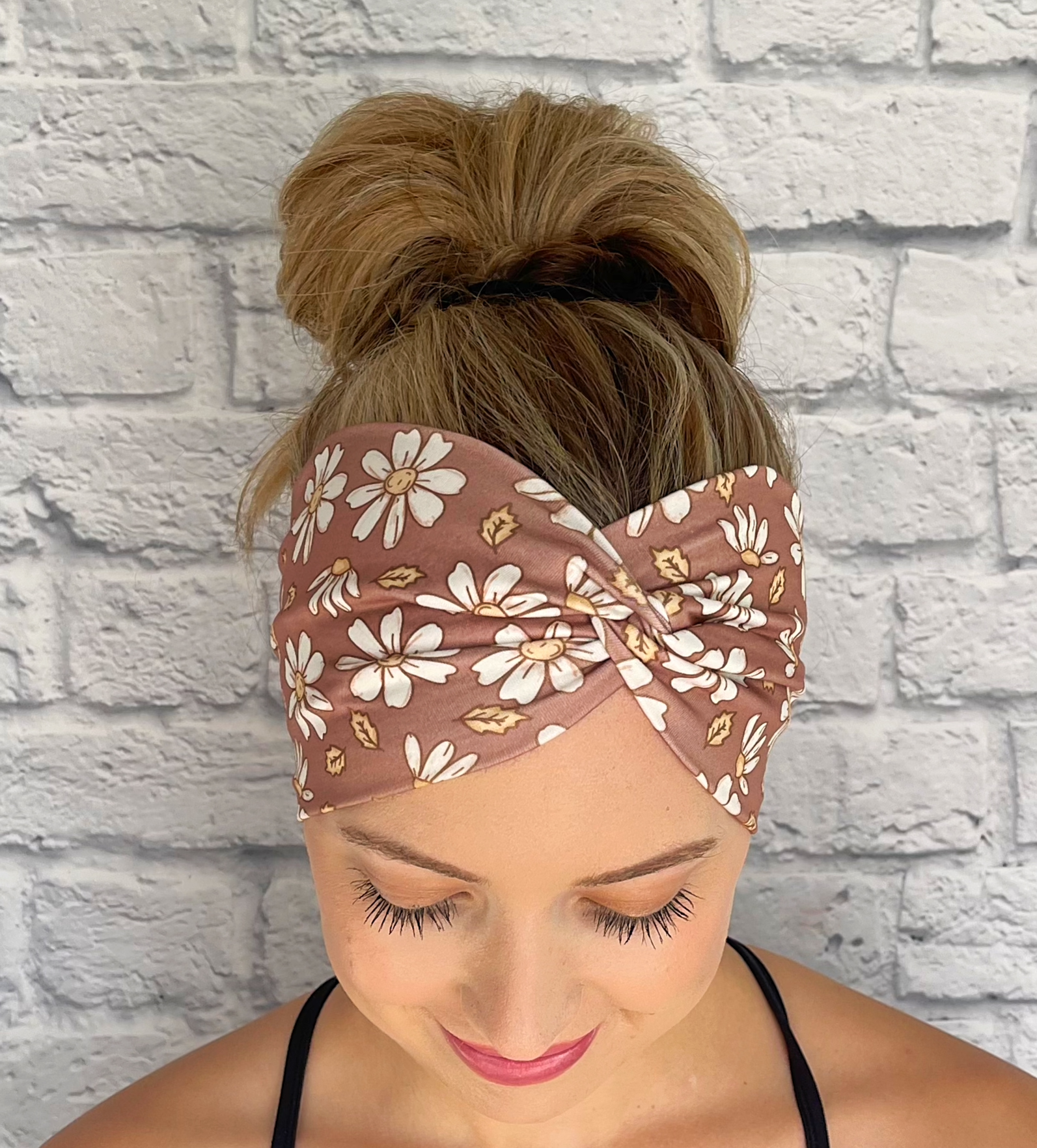 brown headband with white flowers