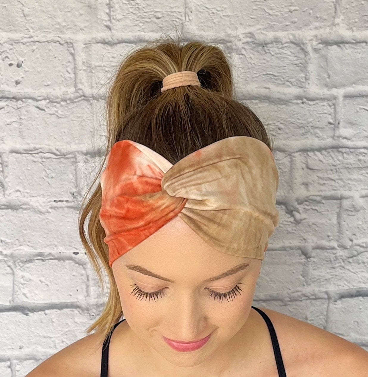 orange and brown wide twist tie dye headband