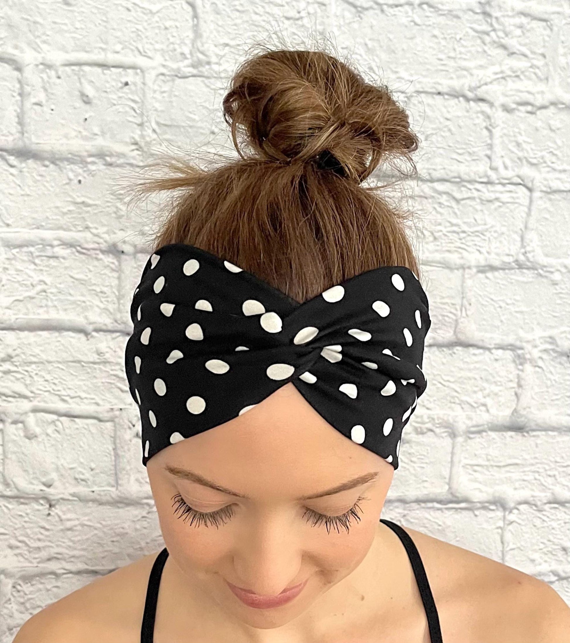 Black and White Polka Dot Headband, Soft Wide Headband, Stretchy Headbands for Women, Black Headband, Solid Color Headbands