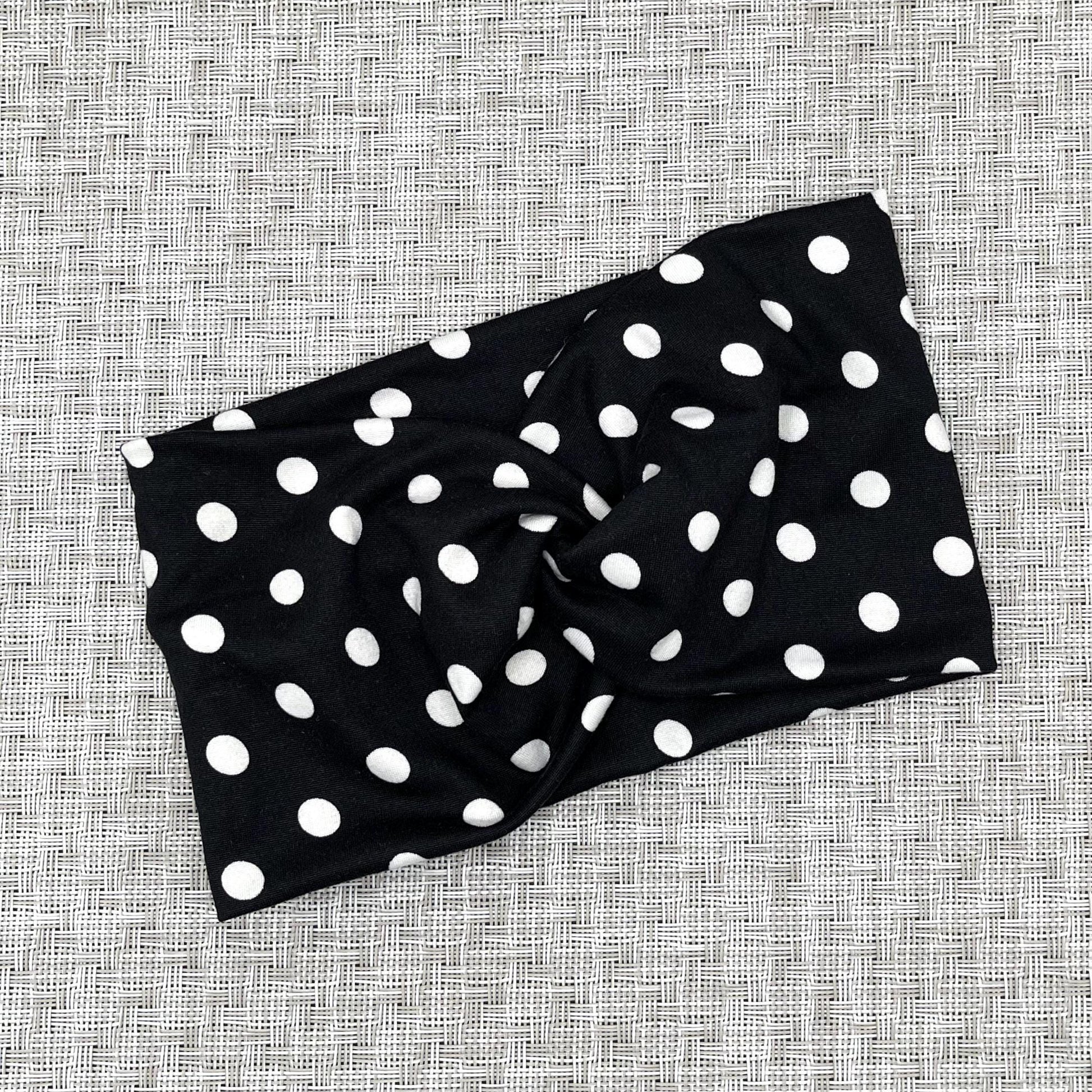Black and White Polka Dot Headband, Soft Wide Headband, Stretchy Headbands for Women, Black Headband, Solid Color Headbands