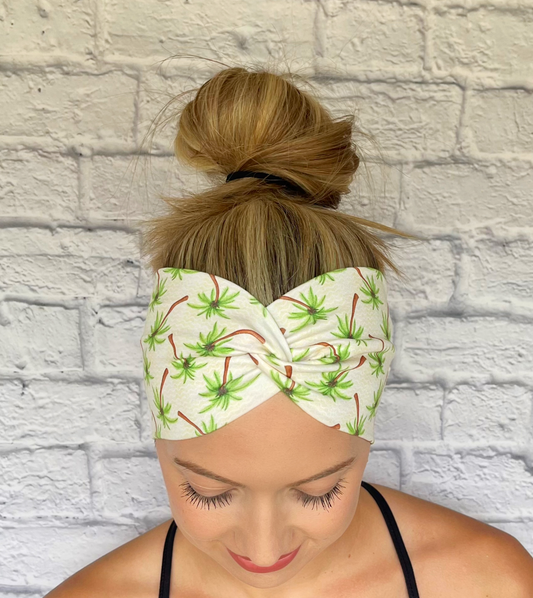 yellow headband with palm trees