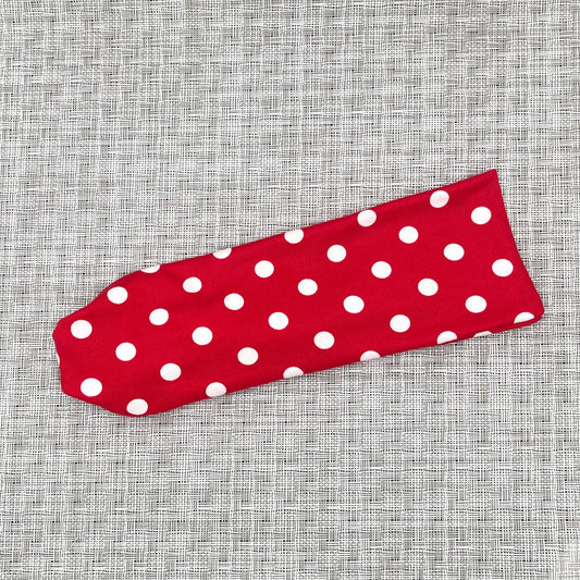 red headband with white polka dots