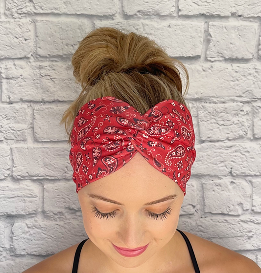 red bandana print headband