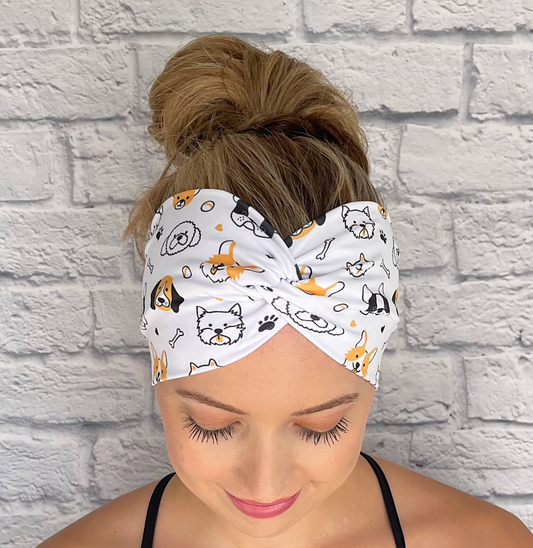 white headband with black and yellow dogs