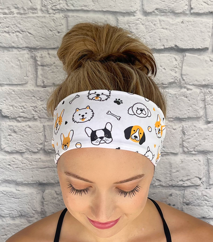 white headband with yellow and black dogs