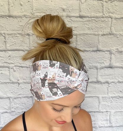 gray headband with cats