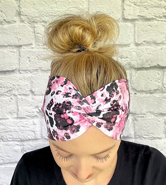 pink western print headband