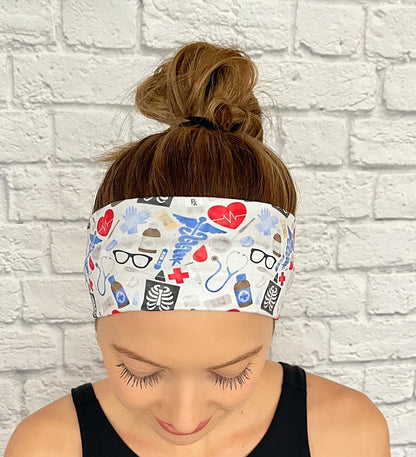 medical themed headband with blue, red, and black