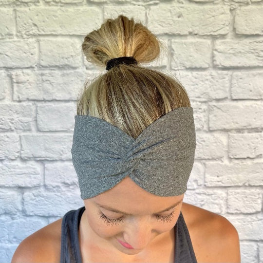 heather gray wide twist headband