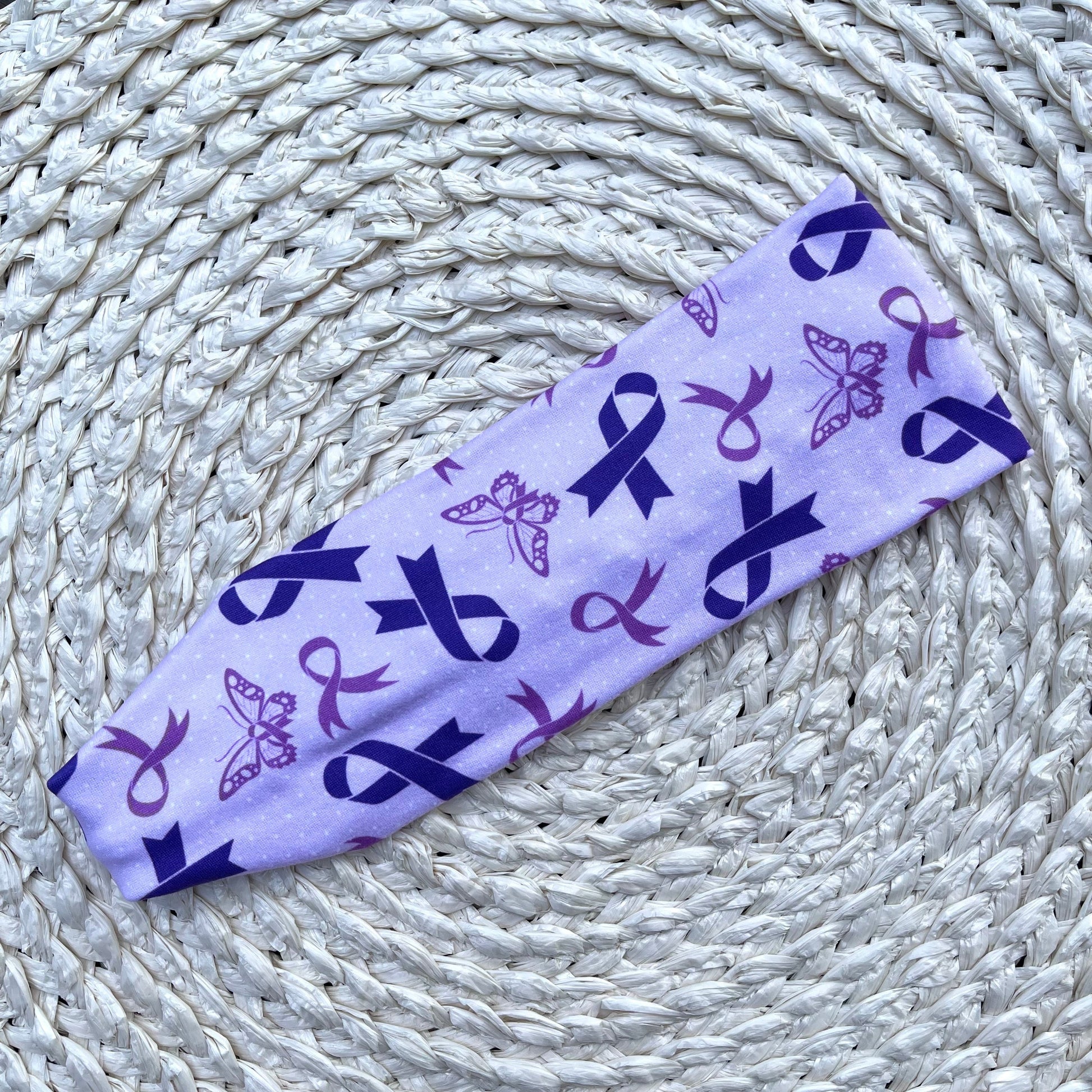 purple headband with purple ribbons and butterflies