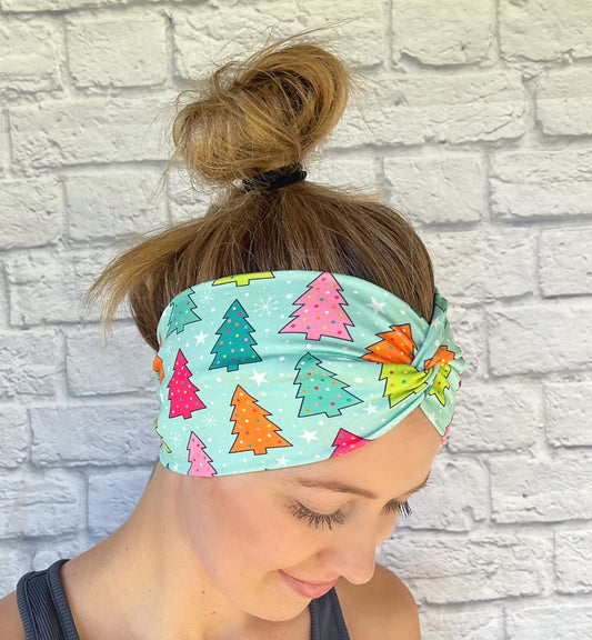 mint color headband with bright color trees
