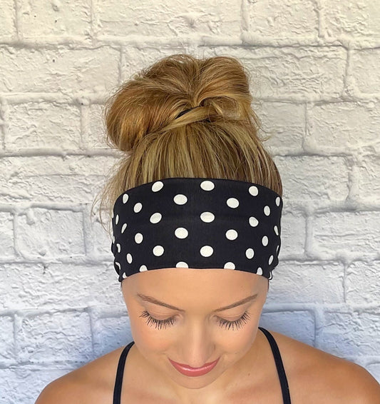 black with white polka dots headband