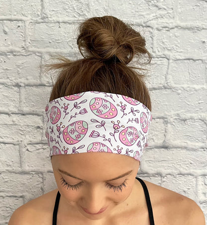 white headband with pink easter eggs