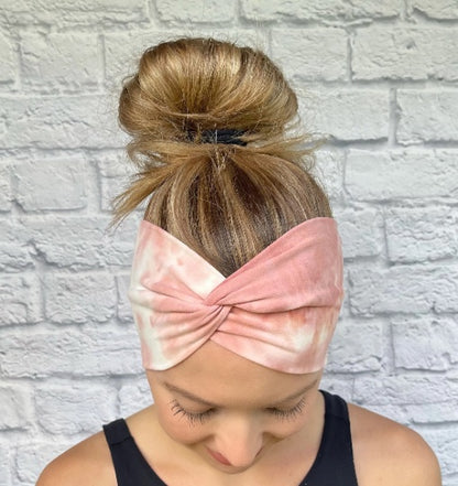 pink and white tie dye wide twist headband