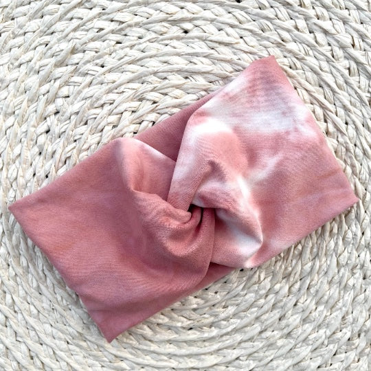 pink and white tie dye wide twist headband