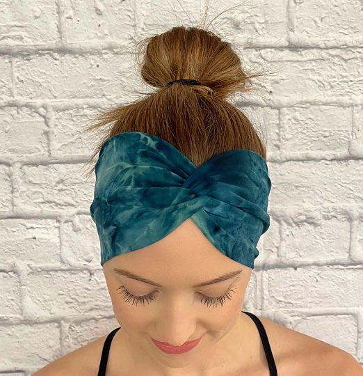 teal tie dye wide twist headband