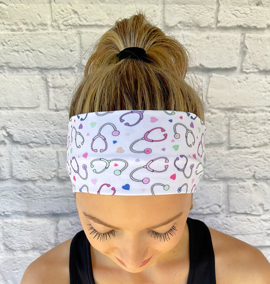 white headband with pastel stethoscopes